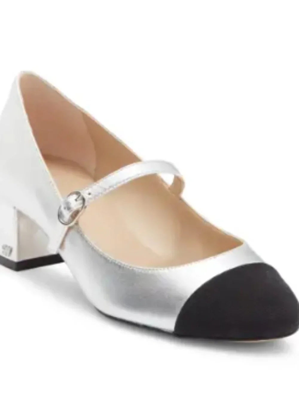 Stuart Weitzman Gabby Mary Jane Pump silver black 8.5